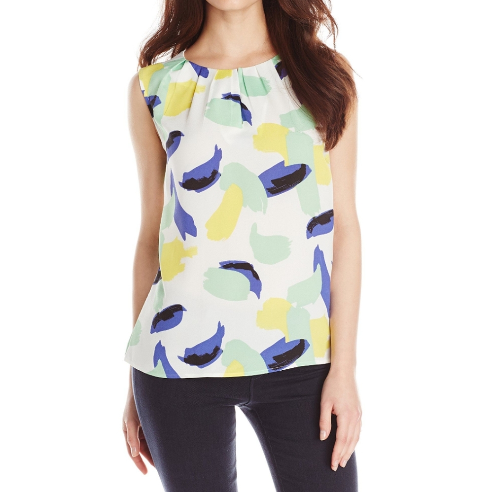 Nine West white/green/blue/yellow sleeveless blouse - Women's XS